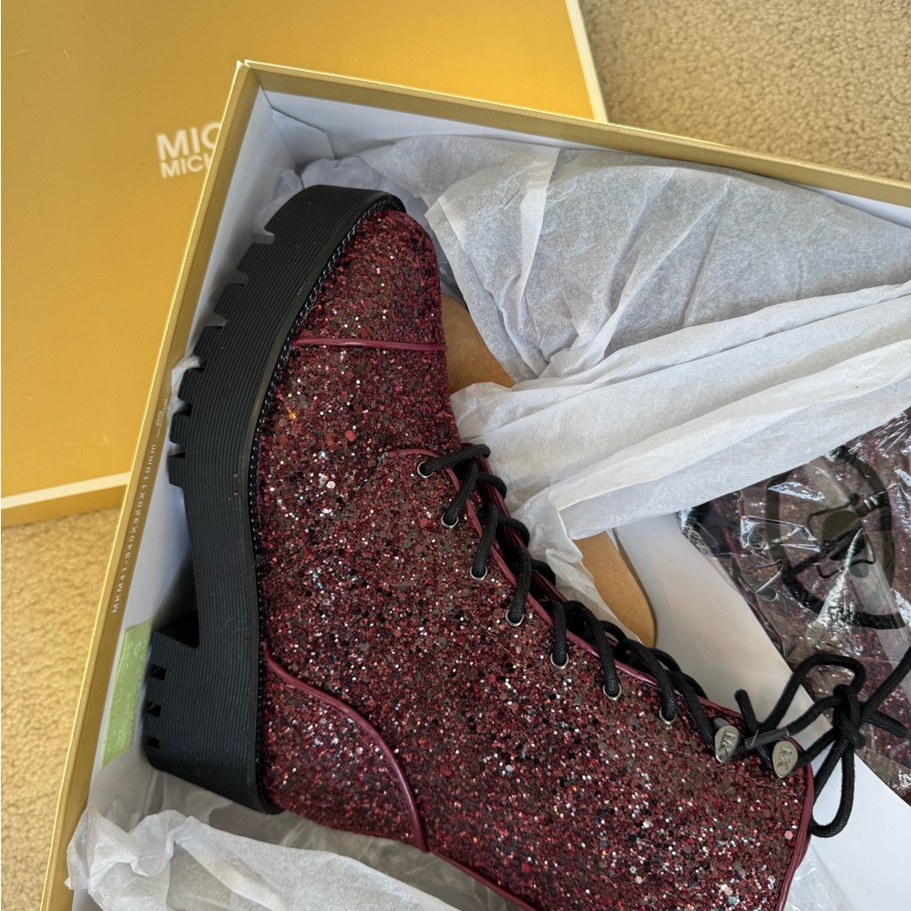 Michael Kors Women's Glitter Combat Boots - Red